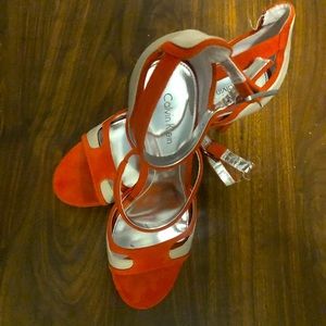 Calvin Klein high heel open toe shoes for women